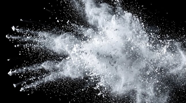 White Powder Explosion Burst on Black Background - High Speed Photography Abstract