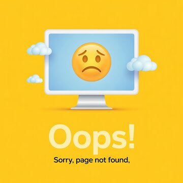 Page not found error with sad emoji on computer screen