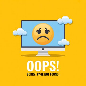 Sad emoji computer screen page not found error concept