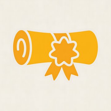 Yellow rolled diploma icon with ribbon seal