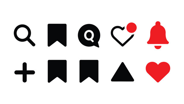 Search icons bookmarks hearts notifications and more symbols for digital interfaces enhancing user experience through intuitive visual cues