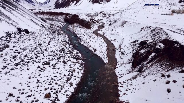 Confluence of Mendoza and Vacas river near Uspallata, in Mendoza, Argentina.