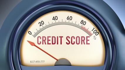 Obraz premium Credit Score that hits less than zero, showing an extremely low level of credit score, none of it, insufficient. Minimum value, below the norm. Lack of credit score. ,3d illustration