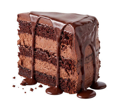 Slice of decadent chocolate cake isolated on transparent background