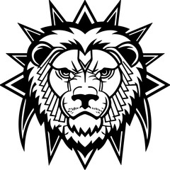 Fototapeta premium SVG vector illustration of a geometric lion tattoo design.Fierce Lion Head in Geometric Tribal Style Design