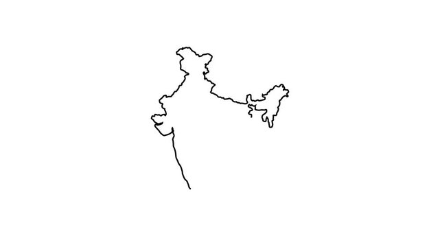 Animated outline map of india on white background, minimalist geographic animation geography