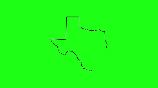 Texas state map outline animation on green screen, minimalist black line for geographic presentations and travel projects