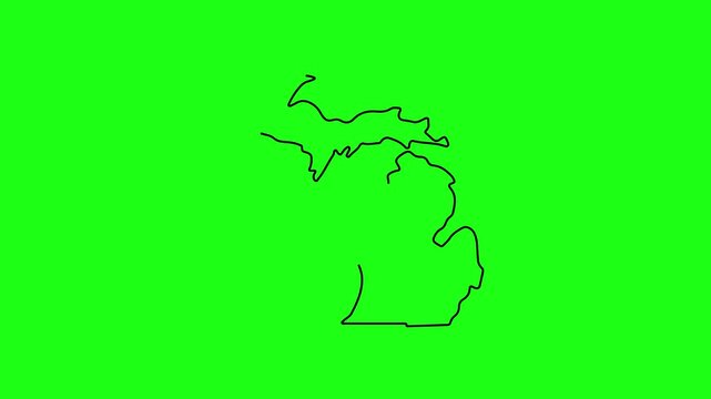 Michigan state map outline animation on green screen, hand-drawn style us state border