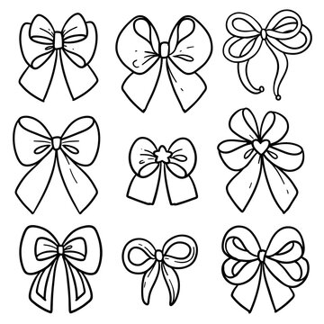 Festive bows in various different shapes for decorating your designs and gifts line art.