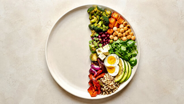 One Half of Plate is Empty, The Other Half Is Filled with Vegetarian Foods