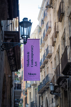 Barcelona, Spain - Aug. 5, 2026:The Moco, Modern and Contemporary Art, Museum contains a collection of over 100 modern, contemporary, digital and immersive works of art.