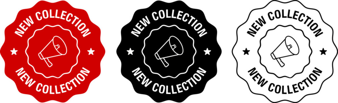 New collection badge, promotional label, marketing sticker and announcement seal vector set