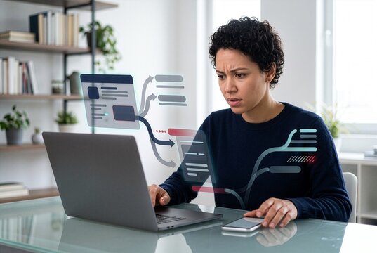 Person facing AI-driven financial manipulation and scam risk, representing automated persuasion, digital fraud and loss of trust.