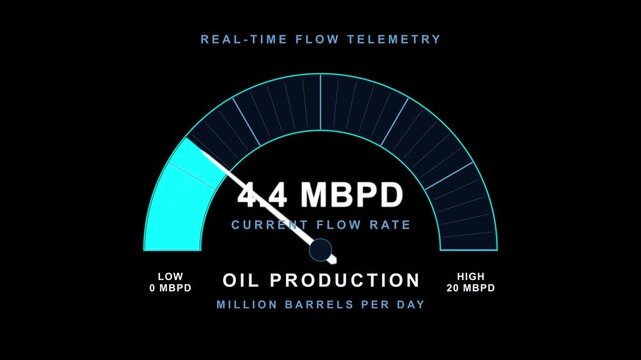 Oil Production Real-Time Telemetry Flow Rate Gauge &ndash; Crude Oil MBPD Energy Dashboard Infographic