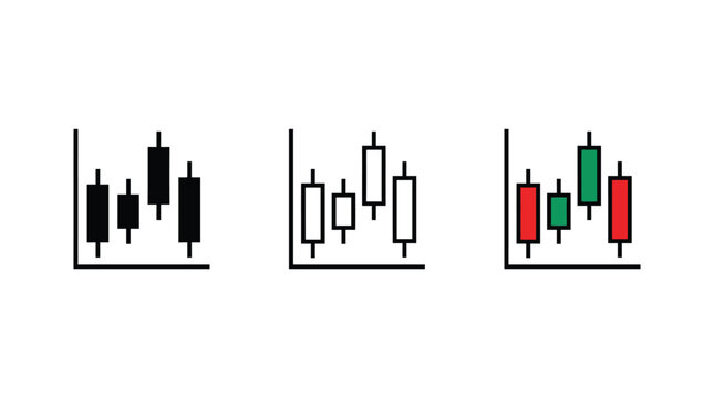 Financial candlestick chart vector graphic illustration featuring three distinct styles for stock market analysis used in professional investment digital designs