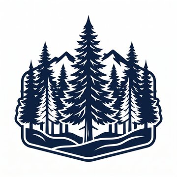 Pine tree forest landscape emblem vector graphic with white background