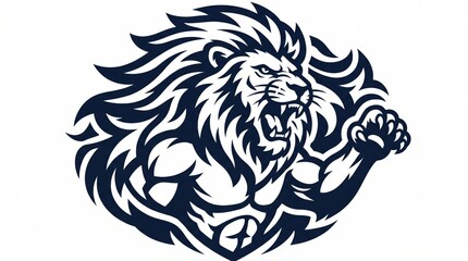 Obraz premium Fierce roaring lion mascot graphic with detailed mane and athletic posture