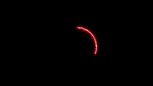 Saber neon light fire circle ring loop animation,digital neon circle loading bar, quantum portal ring 3d spin,. laser saber border animation repeated moves on transparent black screen background