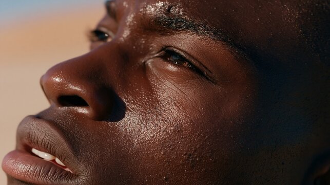 close up portrait of a black man in the desert