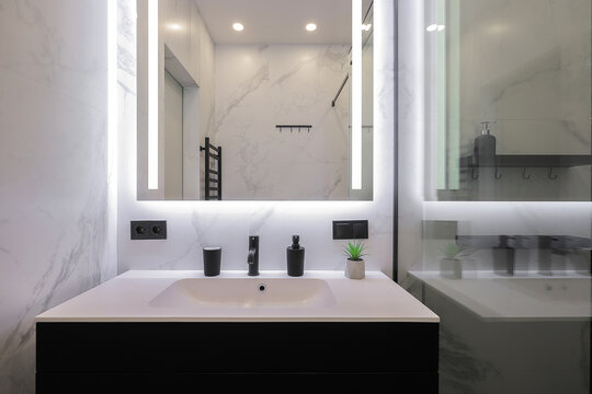 Bathroom mirror led backlight basin faucet