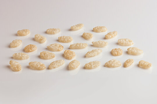 Rice Puffs Crisps Crispies cereal assorted close up on white
