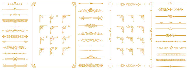 Vintage ornamental gold borders and corner frames for elegant wedding invitation designs. © MdFazar