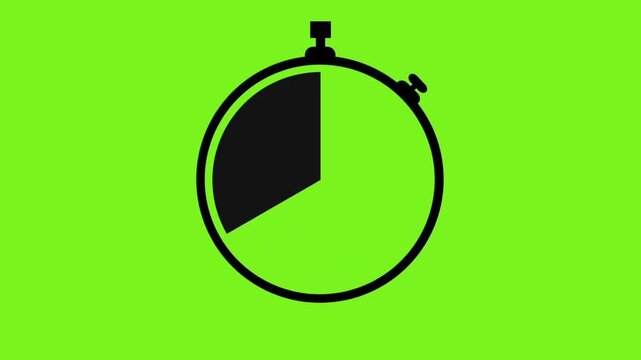 Minimalist stopwatch timer icon ticking on green screen background, keyable 2D graphic animation