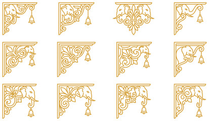 Golden elephant corbel design set with decorative hanging bells for traditional borders. © MdFazar
