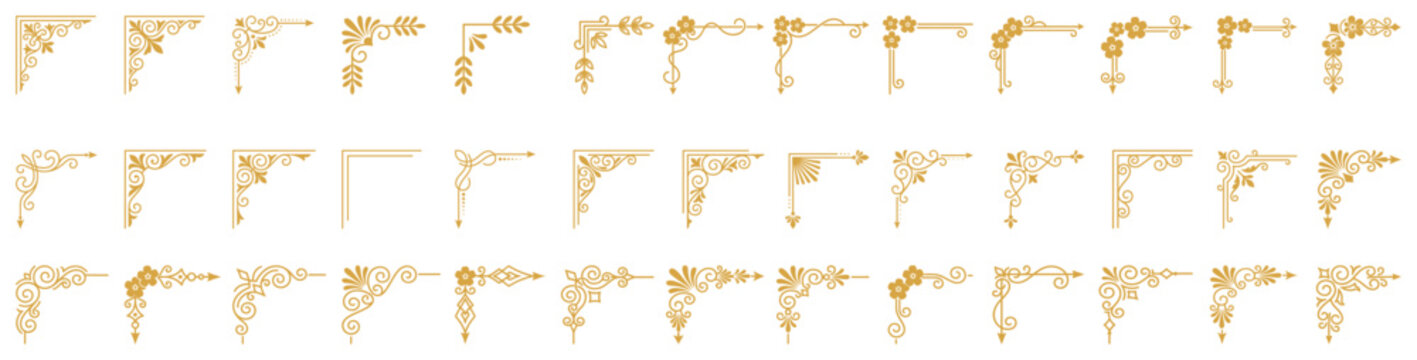 Ornate gold corners and flourishes classic framing details for delicate wedding invites.