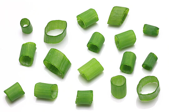 Fresh Scallions assorted close up on white background