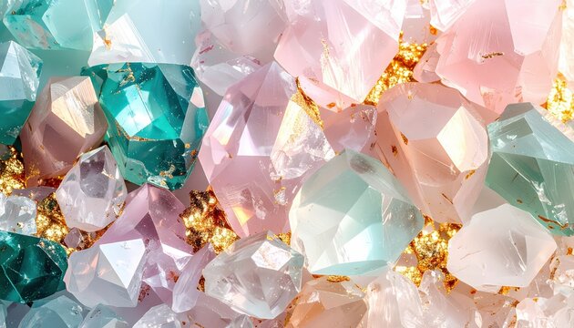 Geode di quarzo rosa, giada verde e smeraldo con inserti e dettagli in oro