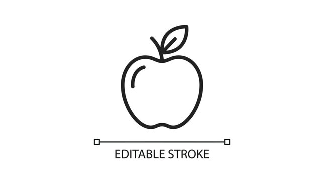 Minimalist apple icon featuring clean black line art style with a simple leaf design for modern digital graphic design interfaces