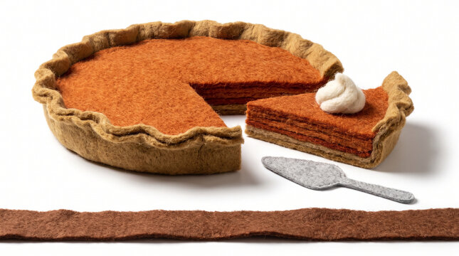 Pumpkin pie with slice and spatula on a white background  