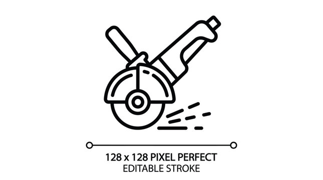 Angle grinder icon featuring bold black lines on white background representing heavy construction power tools for professional renovation building projects