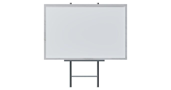 White board plain on a metal stand in a transparent background