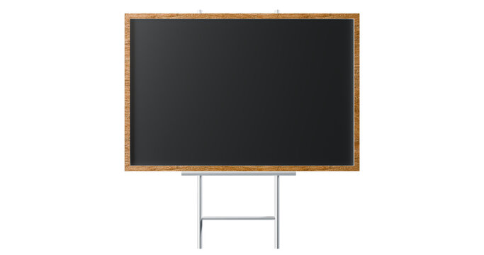 Black chalk board with metal stand in a transparent background