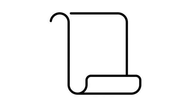 Minimalist black outline icon of a scroll or rolled document, representing ancient texts or digital files.