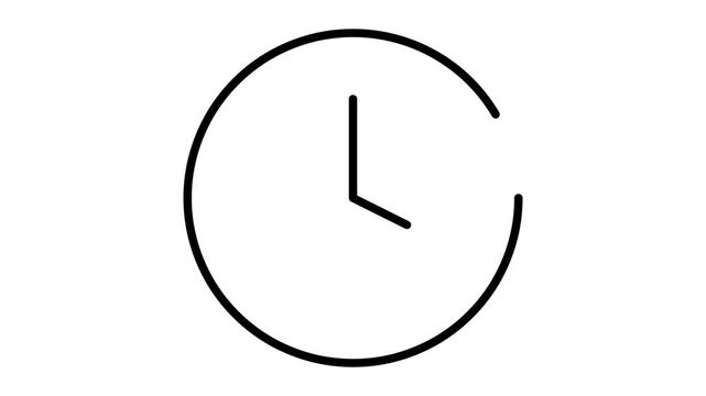Minimalist line art icon depicting a clock face with two hands, symbolizing time, history, and duration.