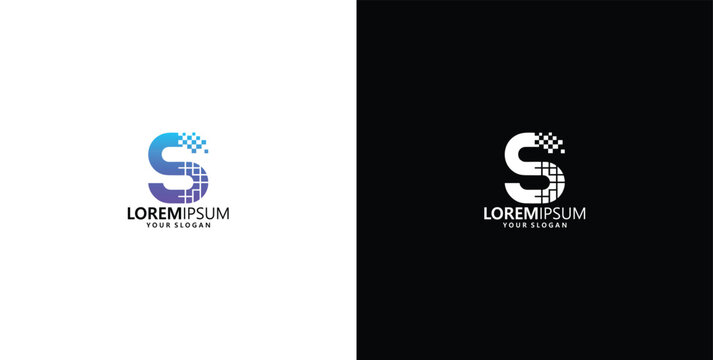Letter S Digital Logo Design Featuring Pixelated Gradient Technology Elements for Modern Tech Business Identity