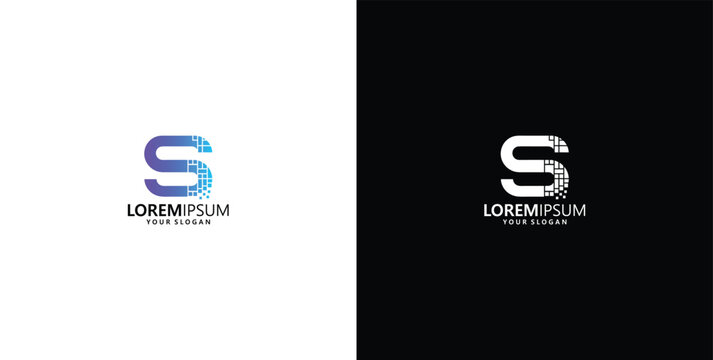 Modern Abstract Letter S Logo Design with Digital Pixel Effect for Technology and Corporate Branding