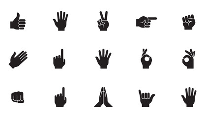 Fototapeta premium Comprehensive collection of black hand gesture icons for user interface design and human signals.