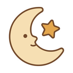 Cartoon crescent moon and star with face © beyonce