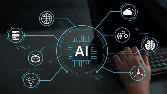 Modern Technology and Artificial Intelligence Concept with Digital Icons Representing Data Analysis, Machine Learning, and Cloud Computing. Entropy.