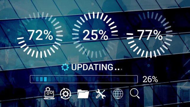 Progress Indicators on Modern Building Background Representing Data Update with Abstract Graphical Elements for Technology Concept. Entropy.