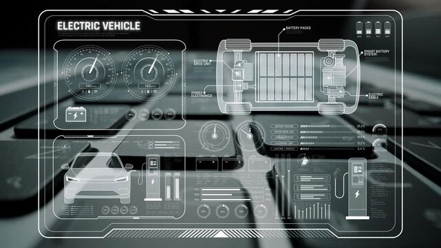 Smart interface showing electric vehicle performance, battery system, power control, charging status, and integration with renewable and grid-based energy sources Marrow
