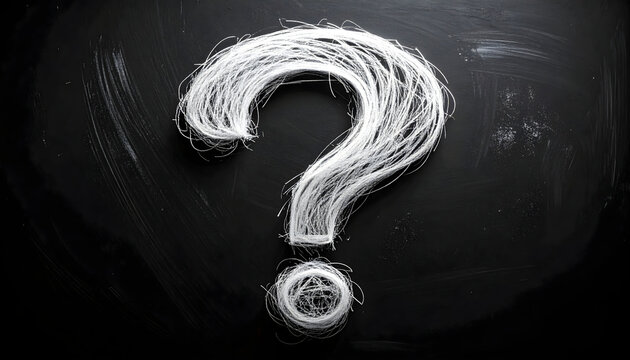 Question mark drawn with chalk on blackboard