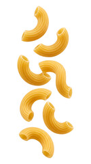 Falling raw macaroni pasta isolated on transparent background © Png Stock Pro