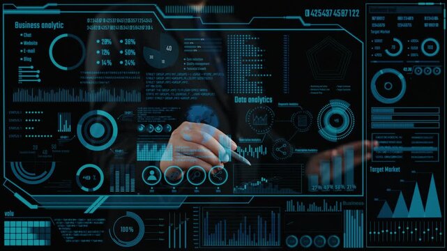 A business data analytics interface showcasing multiple visual elements like charts and graphs, designed for evaluating performance and guiding strategic decisions. Cipher
