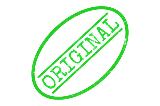 Green original rubber stamp oval seal isolated on a plain surface for authentic product quality marking label
