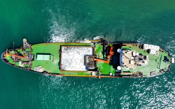 Hydrographic survey ship operating at sea for marine surveying, oceanographic research, seabed mapping,